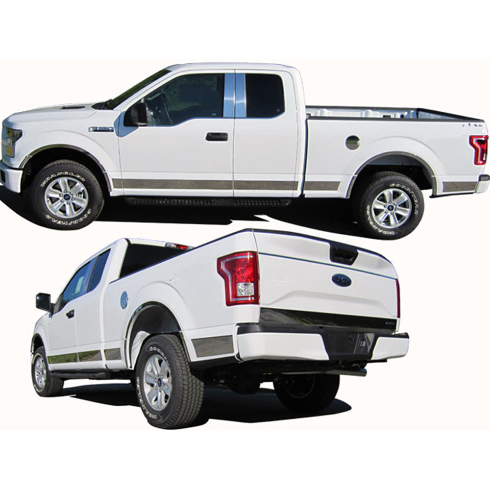 12p Steel U. Rocker Trim fits 2015-2020 Ford F-150 Crew Cab 6.5 Bed by Luxury FX