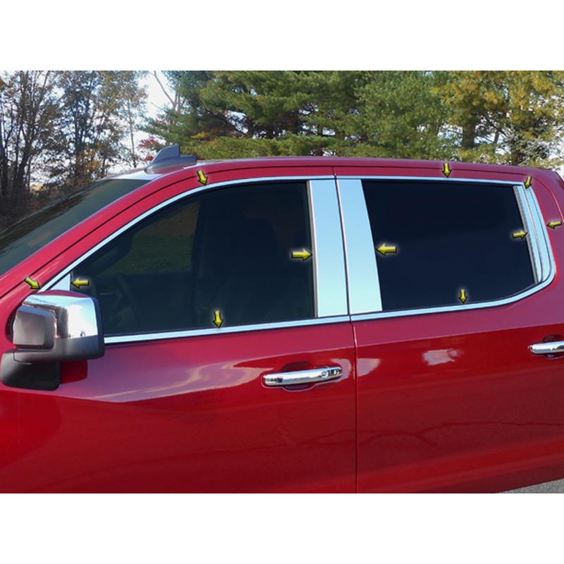 Polished Window Trim Package 22pcs (fits: 2019-23 Chevy Silverado 1500 Crew Cab)