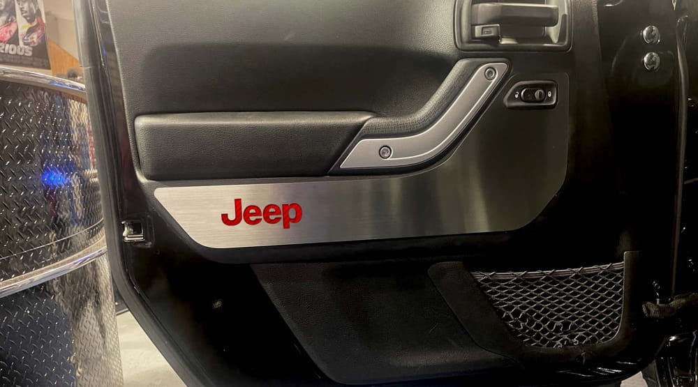 Door Badges Red Carbon Fiber Jeep Logo 4pc fits 2007-2018 Jeep Wrangler JK
