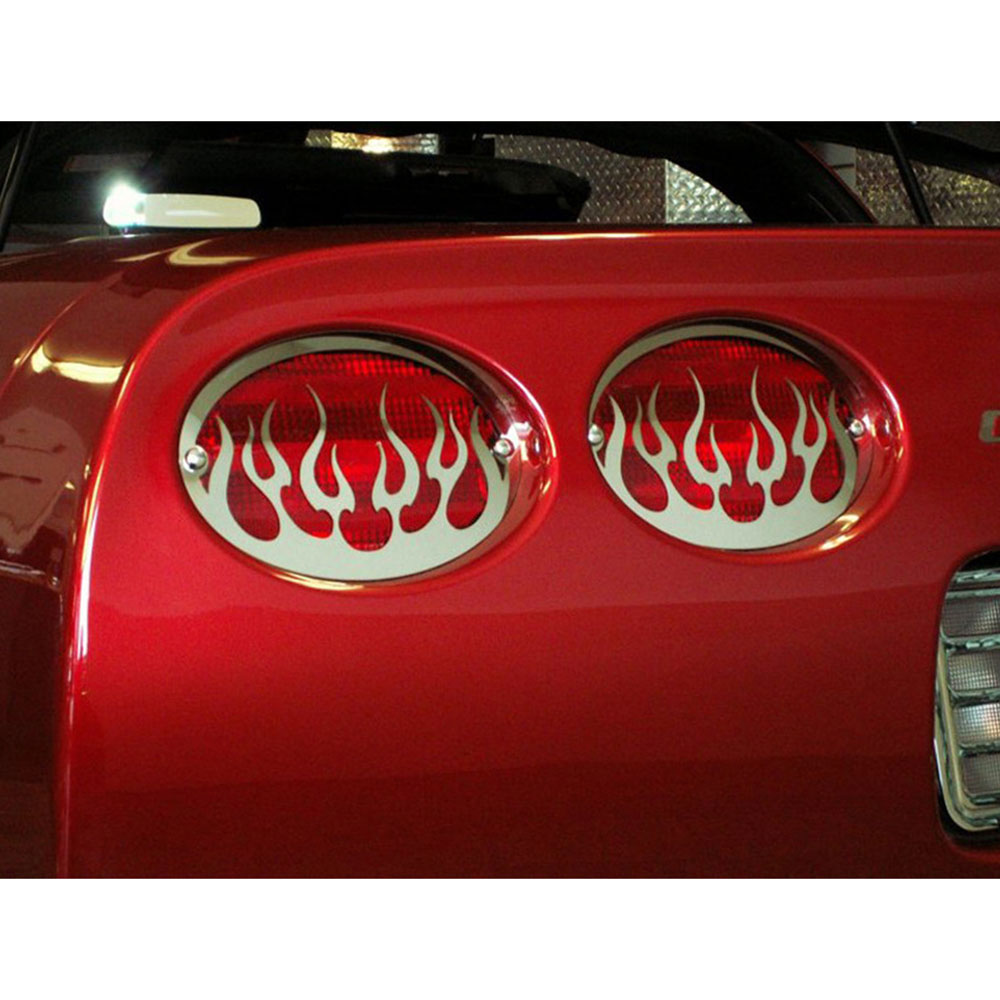Flame Style Tail Light Grilles for 97-04 Chevy Corvette C5 [Stainless/Polished]
