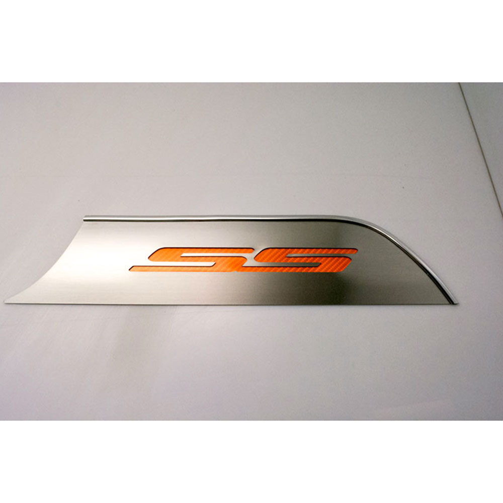 Door Panel Kick Plates Orange CF 'SS' Inlay for 2010-2015 Camaro [Brushed]