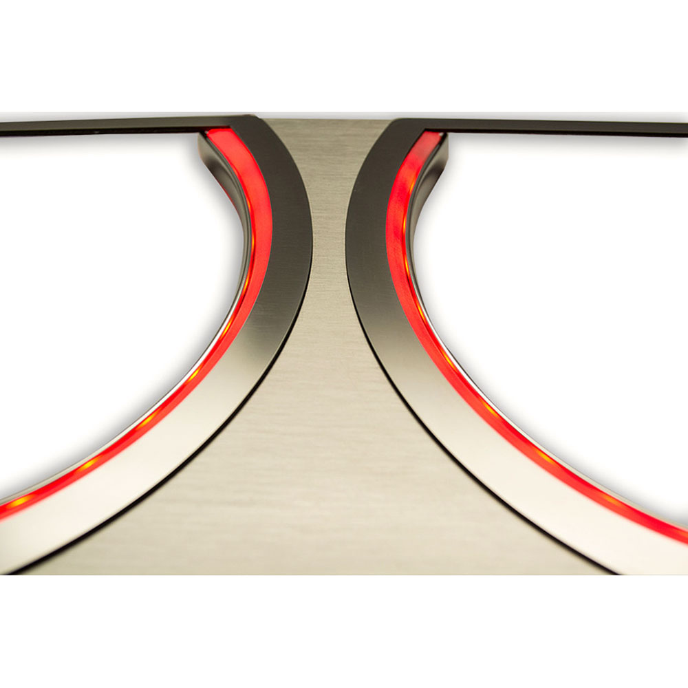 Headlight Surrounds w/Red LED for 2008-2014 Dodge Challenger [Stainless/Brushed]