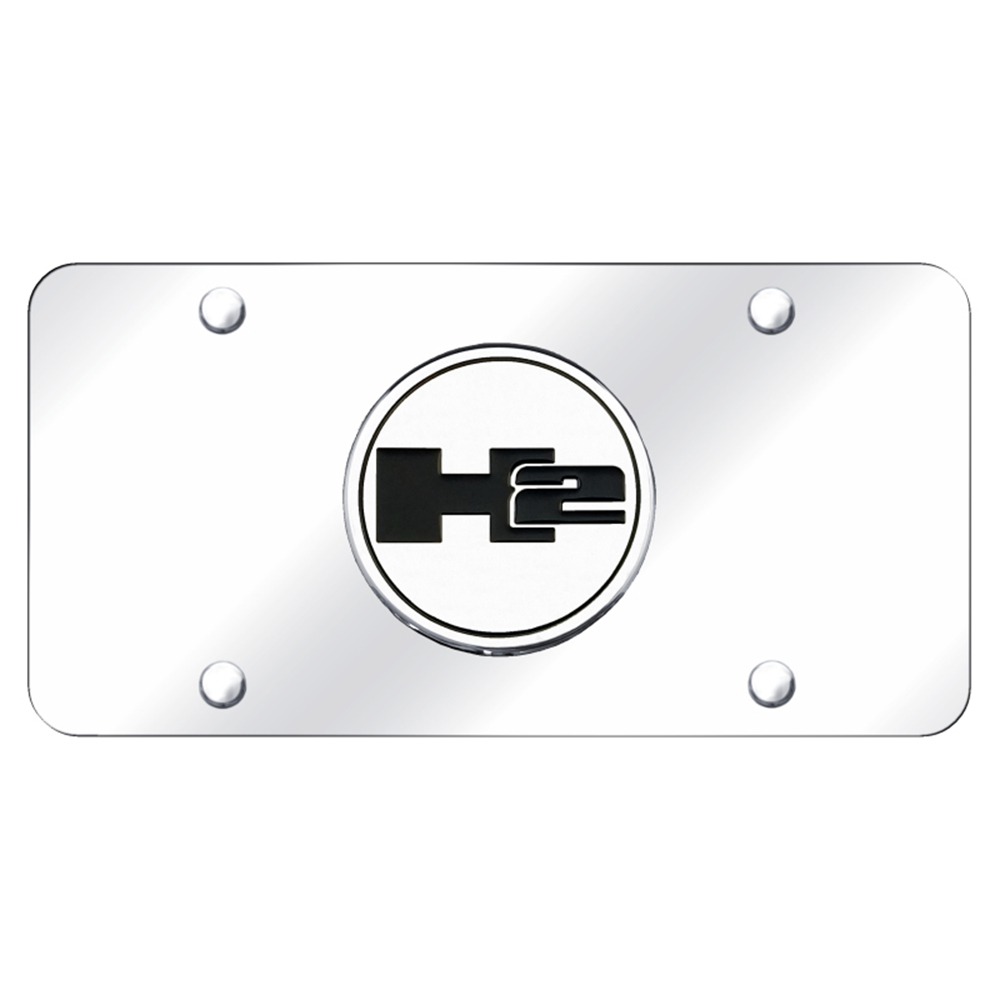 Hummer H2 Logo on Black Metal License Plate with Lifetime Warranty Au-Tomotive Gold INC