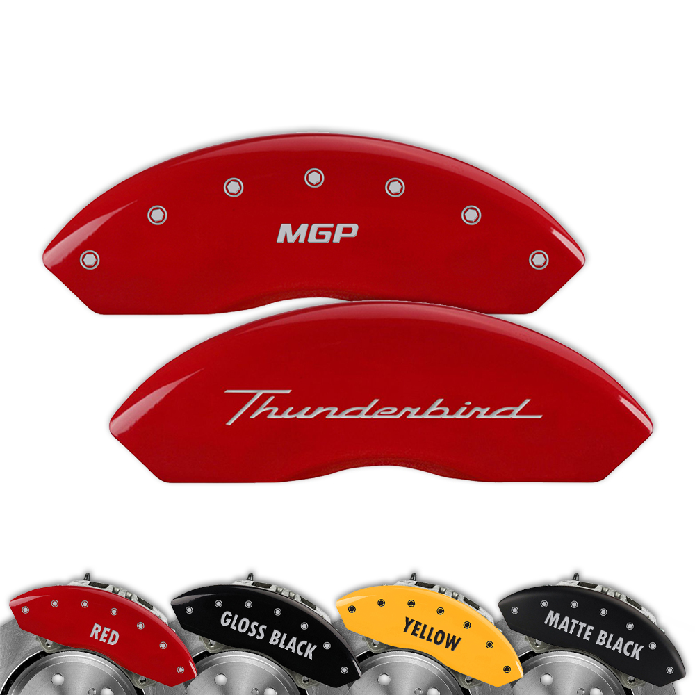MGP Caliper Covers 10086STDBRD Thunderbird Logo Type Caliper Cover with Red Powder Coat Finish and Silver Characters, Set of 4