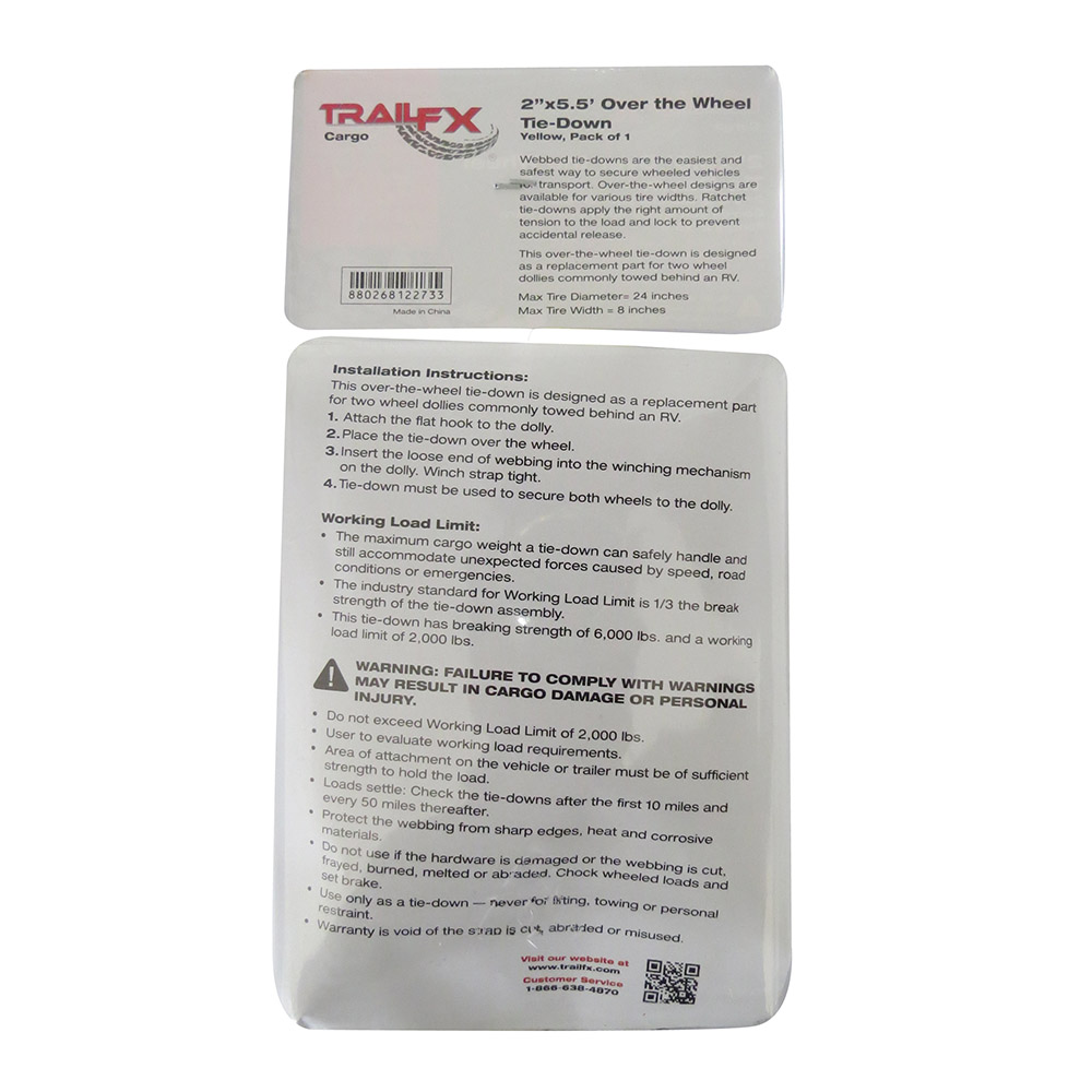 Yellow Polyester Webbing Over Wheel Tie Down Strap [Single 5.5ft x 2in]