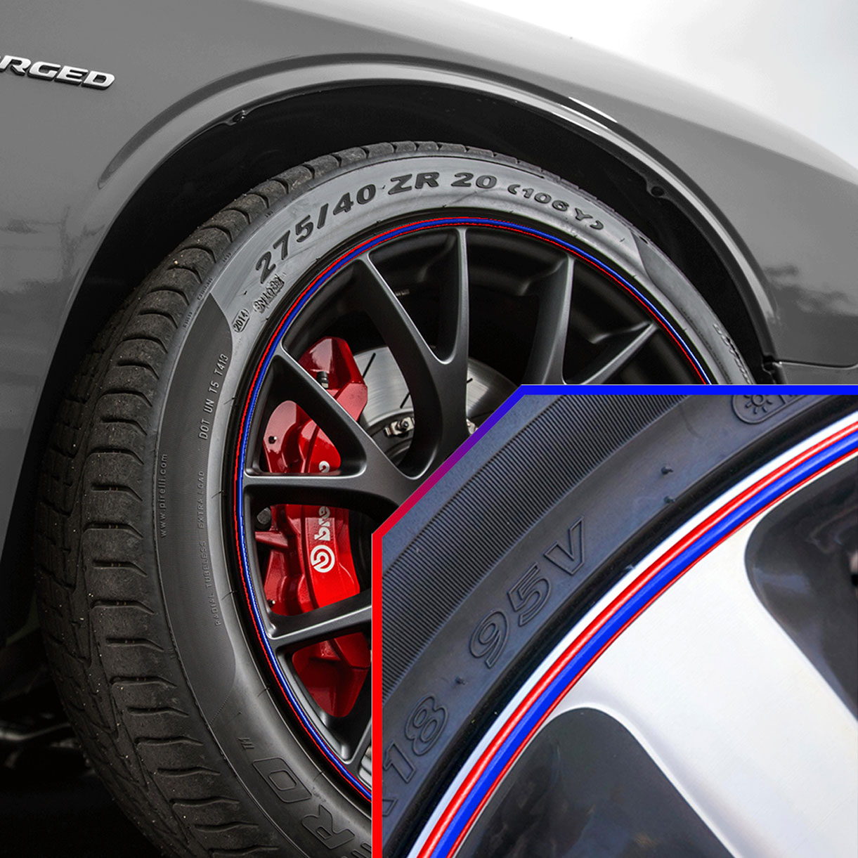 Wheel Bands Blue in Red Pinstripe Rim Edge Trim for Dodge Challenger