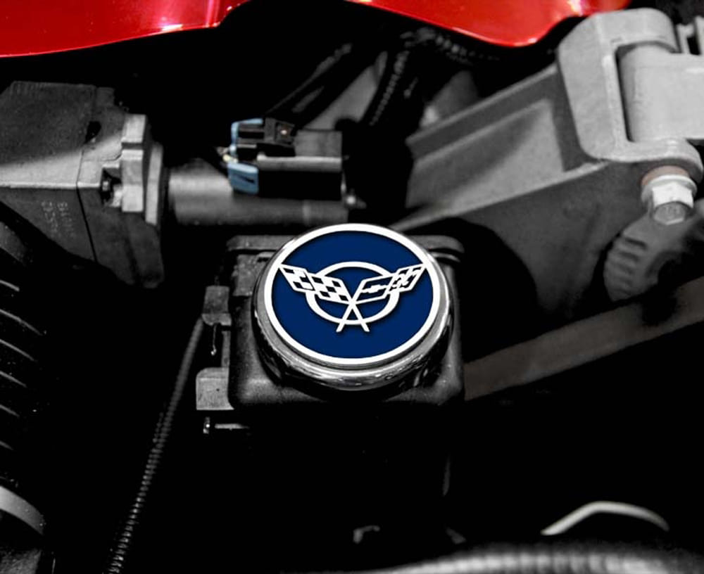 6pc Cap Covers w/Dark Blue Cross Flag Emblem for 97-04 Chevy Corvette Manual - Picture 1 of 3