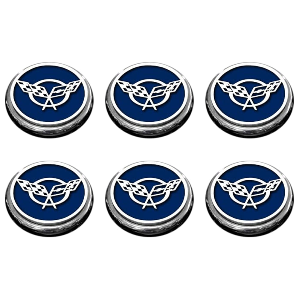 6pc Cap Covers w/Dark Blue Cross Flag Emblem for 97-04 Chevy Corvette Manual - Picture 2 of 3