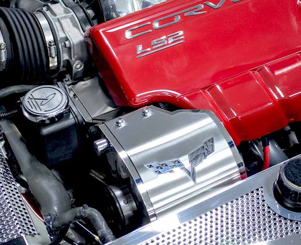 Alternator Cover w/Black Crossed Flags for 2005-2013 Chevy Corvette - Picture 4 of 5